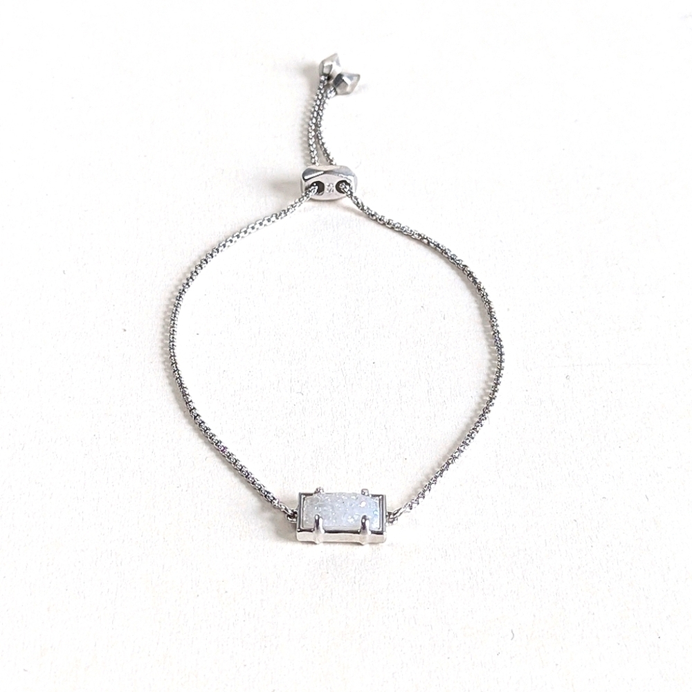 Kendra Scott Phillipa Adjustable Silver Rhodium Chain Bracelet with White Drusy